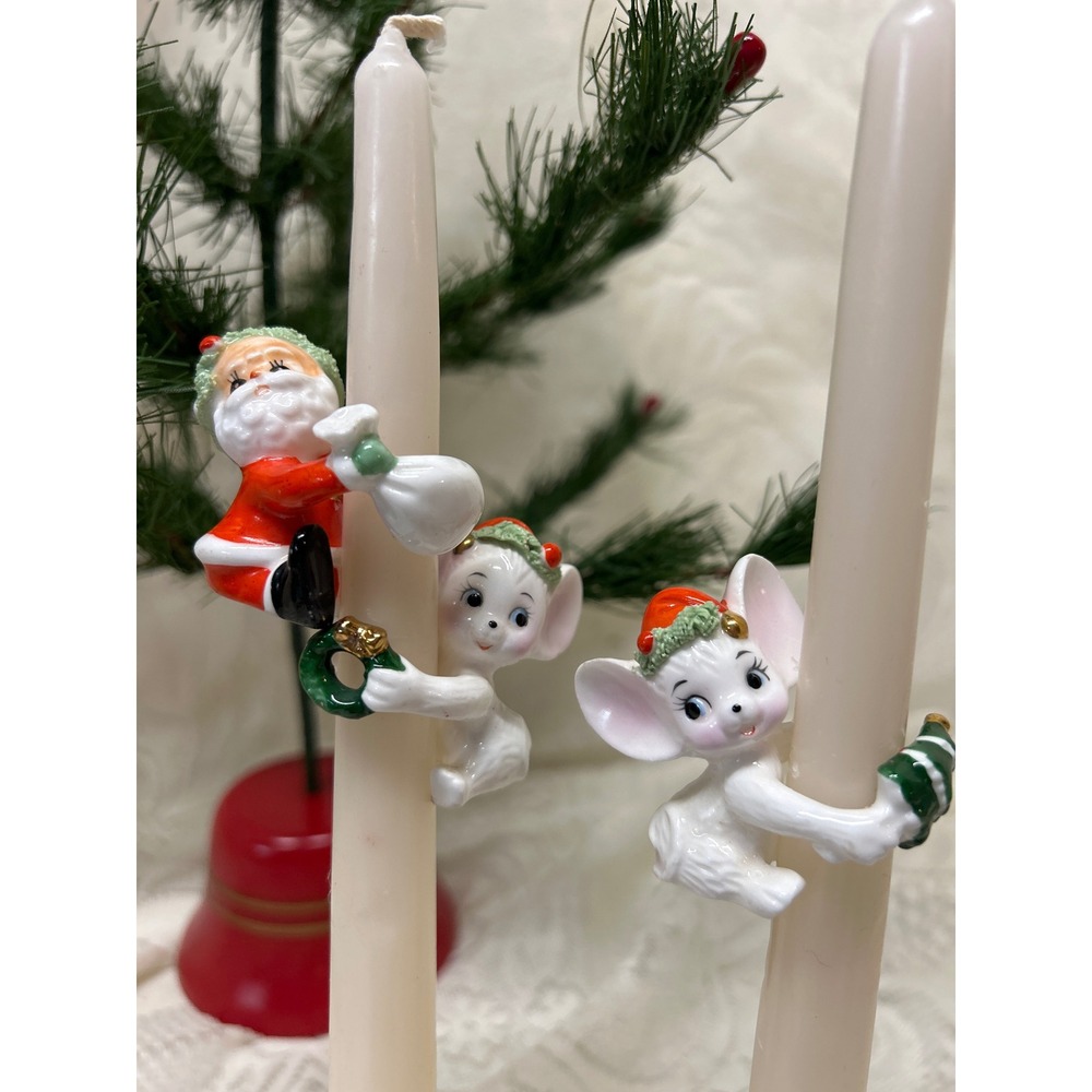 Christmas Candle Huggers Vintage Napcoware Bone China Santa and Mice Set of 3